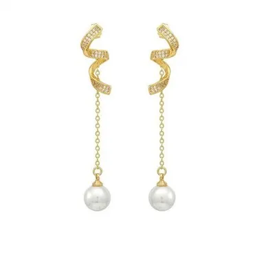 لانگ چین پرل کی بالیاں سونے کا چڑھایا